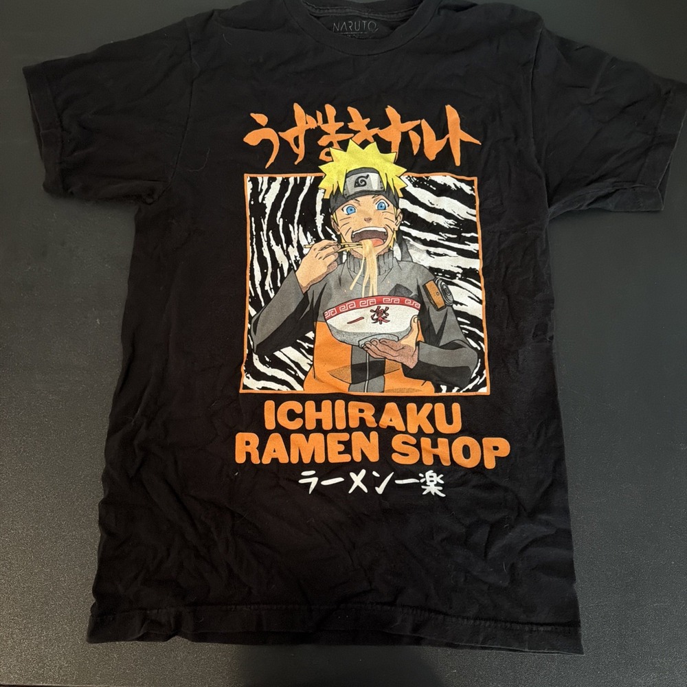 Naruto Shippuden Ichiraku Ramen Shop Hungry Graphic Tee Shirt Black Mens Size M